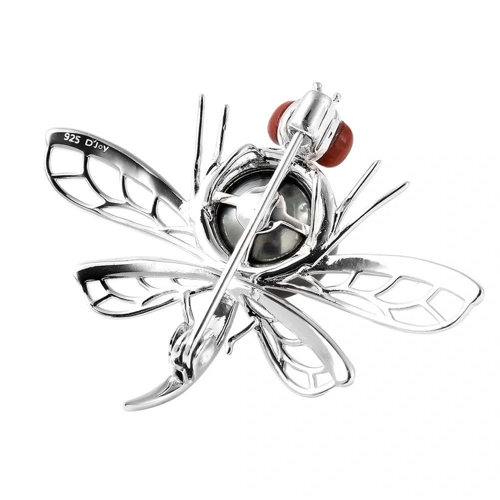 Tahitian Pearl & Red Jade Dragonfly Pendant/Brooch
